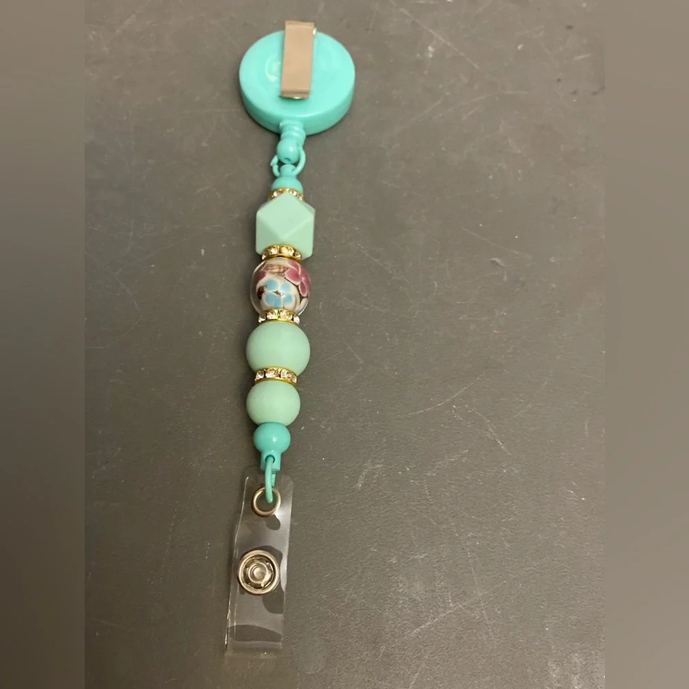 Turquoise Beaded Badge Reel,ID Holder
